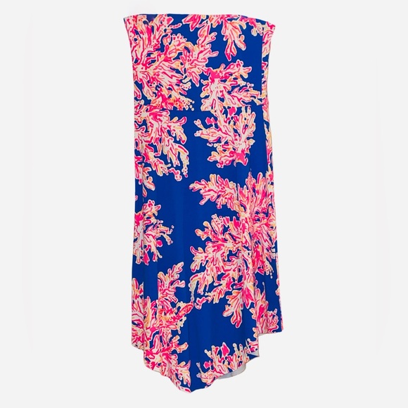Lilly Pulitzer Loleta Strapless Dress Blue Pink Coral Reef Print Size Medium - Picture 3 of 6